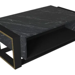 Table Basse Avec 1 Niche - Effet Marbre Noir Et Doré - COMEBI -Pas Cher Mobiliora Magasin table basse 12684299