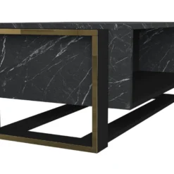 Table Basse Avec 1 Niche - Effet Marbre Noir Et Doré - COMEBI -Pas Cher Mobiliora Magasin table basse 12684301