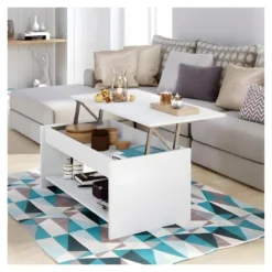 HAPPY Table Basse Relevable Style Contemporain Blanc Mat - L 100 X L 50 Cm -Pas Cher Mobiliora Magasin table basse 12807431