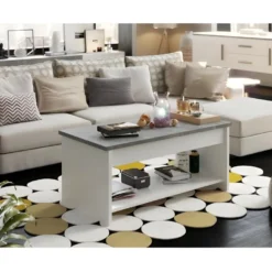 HAPPY Table Basse Relevable - Blanc Et Gris - L 100 Cm -Pas Cher Mobiliora Magasin table basse 12807443