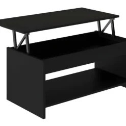 Table Basse HAPPY - Mélaminé Noir - Plateau Relevable - L 100 X P 50 X H 44 Cm