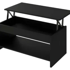 Table Basse HAPPY - Mélaminé Noir - Plateau Relevable - L 100 X P 50 X H 44 Cm -Pas Cher Mobiliora Magasin table basse 12807453