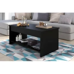 Table Basse HAPPY - Mélaminé Noir - Plateau Relevable - L 100 X P 50 X H 44 Cm -Pas Cher Mobiliora Magasin table basse 12807455