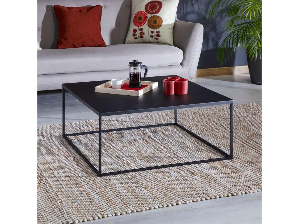 Table Basse HILAR Table De Salon Grande Table D'appoint Design Retro Vintage Industriel, Plateau Carré En Métal Laqué Noir 4 Table Basse HILAR Table De Salon Grande Table D'appoint Design Retro Vintage Industriel, Plateau Carré En Métal Laqué Noir – Image 2