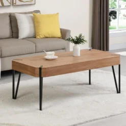 Table Basse En MDF Et Métal - Naturel Et Noir - MANULILA