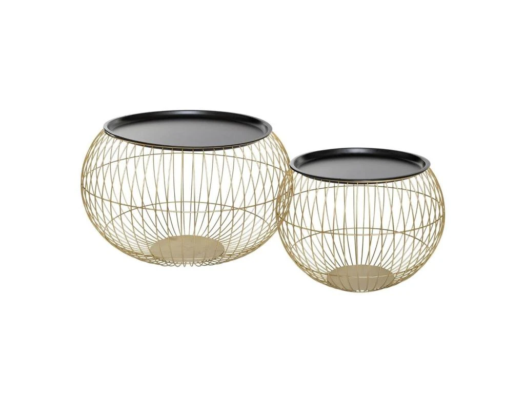 Ensemble De 2 Tables D'appoint Glamour Métalliques Or Et Noir Dimensions: 66,5 X H. 41,5 Cm 3 Ensemble De 2 Tables D'appoint Glamour Métalliques Or Et Noir Dimensions: 66,5 X H. 41,5 Cm