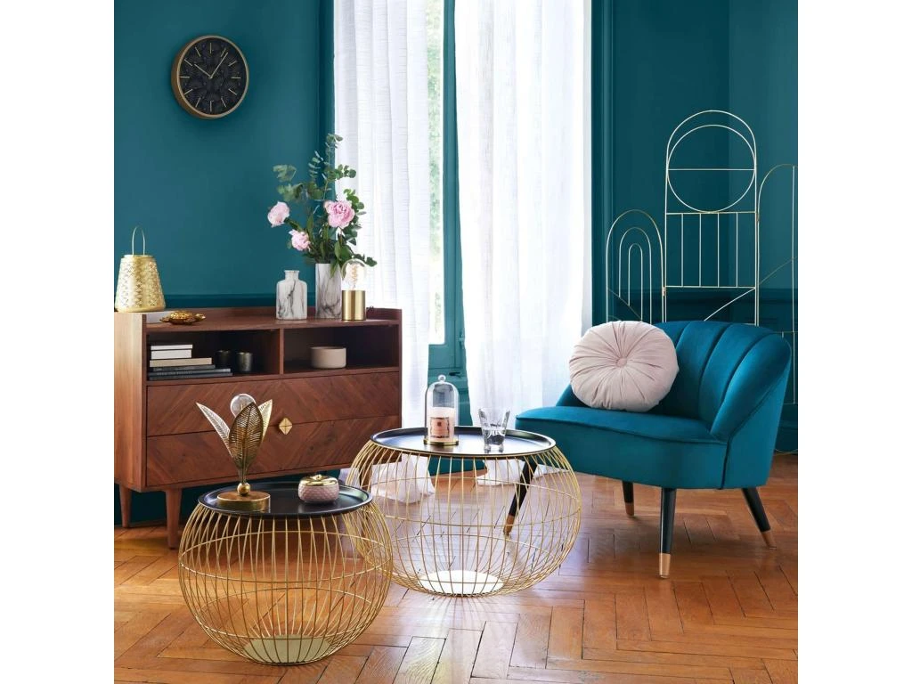 Ensemble De 2 Tables D'appoint Glamour Métalliques Or Et Noir Dimensions: 66,5 X H. 41,5 Cm 5 Ensemble De 2 Tables D'appoint Glamour Métalliques Or Et Noir Dimensions: 66,5 X H. 41,5 Cm – Image 3