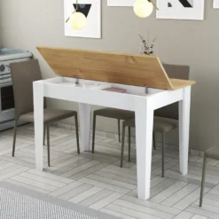 Table De Cuisine, 100% Aggloméré Plaqué Mélamine, Couleur Blanche. Dimensions 110 X75 X 72 Cm -Pas Cher Mobiliora Magasin table basse 12988785