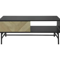 Table Basse 1 Tiroir - Bois Et Metal Noir - L 110 X P 60 X H 42 - BROOKLYN