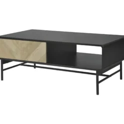 Table Basse 1 Tiroir - Bois Et Metal Noir - L 110 X P 60 X H 42 - BROOKLYN -Pas Cher Mobiliora Magasin table basse 13011629