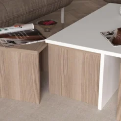 Tables Basses Gigognes - Blanc Et Naturel - LUDOVA -Pas Cher Mobiliora Magasin table basse 13081047