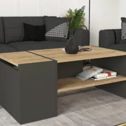 Table Basse Avec Rangements - Anthracite Et Naturel - VELKAN 12 Table Basse Avec Rangements - Anthracite Et Naturel - VELKAN -Pas Cher Mobiliora Magasin table basse 13081259