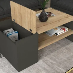 Table Basse Avec Rangements - Anthracite Et Naturel - VELKAN 13 Table Basse Avec Rangements - Anthracite Et Naturel - VELKAN -Pas Cher Mobiliora Magasin table basse 13081261