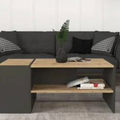 Table Basse Avec Rangements - Anthracite Et Naturel - VELKAN