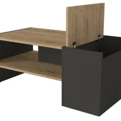 Table Basse Avec Rangements - Anthracite Et Naturel - VELKAN 16 Table Basse Avec Rangements - Anthracite Et Naturel - VELKAN -Pas Cher Mobiliora Magasin table basse 13081267
