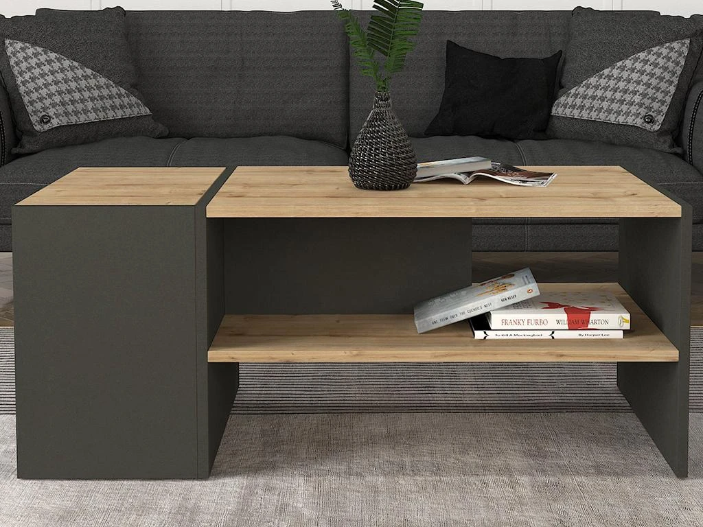 Table Basse Avec Rangements - Anthracite Et Naturel - VELKAN 4 Table Basse Avec Rangements - Anthracite Et Naturel - VELKAN â Image 2