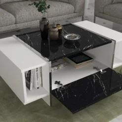Table Basse Avec 1 Porte Et 2 Niches - Effet Marbre Noir, Blanc Et Chromé - CADEBA 12 Table Basse Avec 1 Porte Et 2 Niches - Effet Marbre Noir, Blanc Et Chromé - CADEBA -Pas Cher Mobiliora Magasin table basse 13099679
