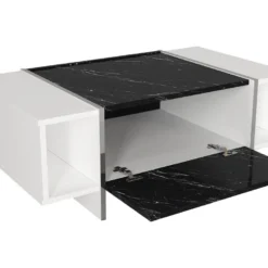 Table Basse Avec 1 Porte Et 2 Niches - Effet Marbre Noir, Blanc Et Chromé - CADEBA 14 Table Basse Avec 1 Porte Et 2 Niches - Effet Marbre Noir, Blanc Et Chromé - CADEBA -Pas Cher Mobiliora Magasin table basse 13099685