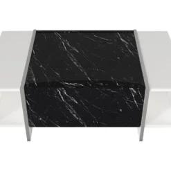 Table Basse Avec 1 Porte Et 2 Niches - Effet Marbre Noir, Blanc Et Chromé - CADEBA 15 Table Basse Avec 1 Porte Et 2 Niches - Effet Marbre Noir, Blanc Et Chromé - CADEBA -Pas Cher Mobiliora Magasin table basse 13099687