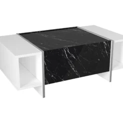 Table Basse Avec 1 Porte Et 2 Niches - Effet Marbre Noir, Blanc Et Chromé - CADEBA 13 Table Basse Avec 1 Porte Et 2 Niches - Effet Marbre Noir, Blanc Et Chromé - CADEBA -Pas Cher Mobiliora Magasin table basse 13099689