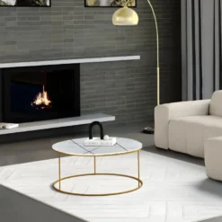 Table Basse ORNEA - Marbre Blanc Et Métal Doré