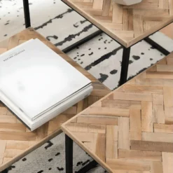 Bobokan - 3 Tables Basses Gigognes Carrées En Métal Et Teck Recyclé - Couleur - Bois Clair / Noir 11 Bobokan - 3 Tables Basses Gigognes Carrées En Métal Et Teck Recyclé - Couleur - Bois Clair / Noir -Pas Cher Mobiliora Magasin table basse 13287789