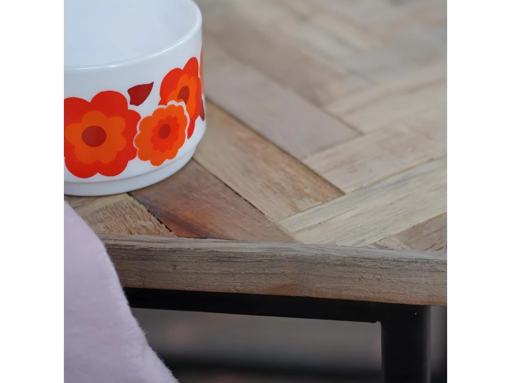 Bobokan - 3 Tables Basses Gigognes Carrées En Métal Et Teck Recyclé - Couleur - Bois Clair / Noir 6 Bobokan - 3 Tables Basses Gigognes Carrées En Métal Et Teck Recyclé - Couleur - Bois Clair / Noir – Image 4