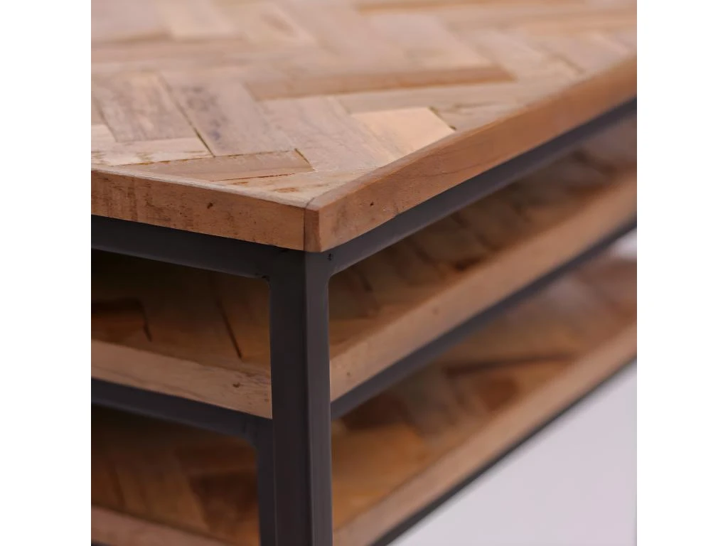 Bobokan - 3 Tables Basses Gigognes Carrées En Métal Et Teck Recyclé - Couleur - Bois Clair / Noir 7 Bobokan - 3 Tables Basses Gigognes Carrées En Métal Et Teck Recyclé - Couleur - Bois Clair / Noir – Image 5