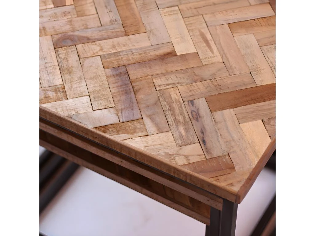 Bobokan - 3 Tables Basses Gigognes Carrées En Métal Et Teck Recyclé - Couleur - Bois Clair / Noir 8 Bobokan - 3 Tables Basses Gigognes Carrées En Métal Et Teck Recyclé - Couleur - Bois Clair / Noir – Image 6