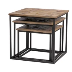 Bobokan - 3 Tables Basses Gigognes Carrées En Métal Et Teck Recyclé - Couleur - Bois Clair / Noir 15 Bobokan - 3 Tables Basses Gigognes Carrées En Métal Et Teck Recyclé - Couleur - Bois Clair / Noir -Pas Cher Mobiliora Magasin table basse 13287797