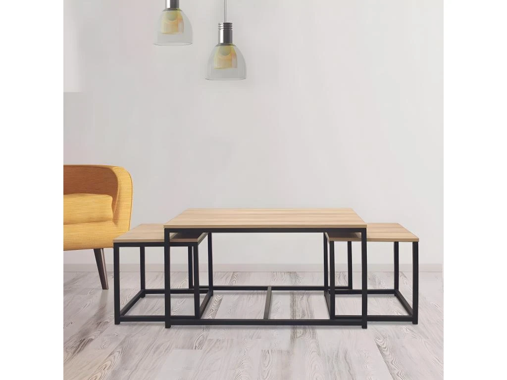 Tables Gigognes En Bois Et Métal Seattle (Lot De 3) 4 Tables Gigognes En Bois Et Métal Seattle (Lot De 3) – Image 2