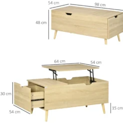 Table Basse Relevable Design Scandinave - Tiroir, Coffre Interne - Acier Piètement Bois Pin Panneaux Aspect Chêne Clair 9 Table Basse Relevable Design Scandinave - Tiroir, Coffre Interne - Acier Piètement Bois Pin Panneaux Aspect Chêne Clair -Pas Cher Mobiliora Magasin table basse 13532217