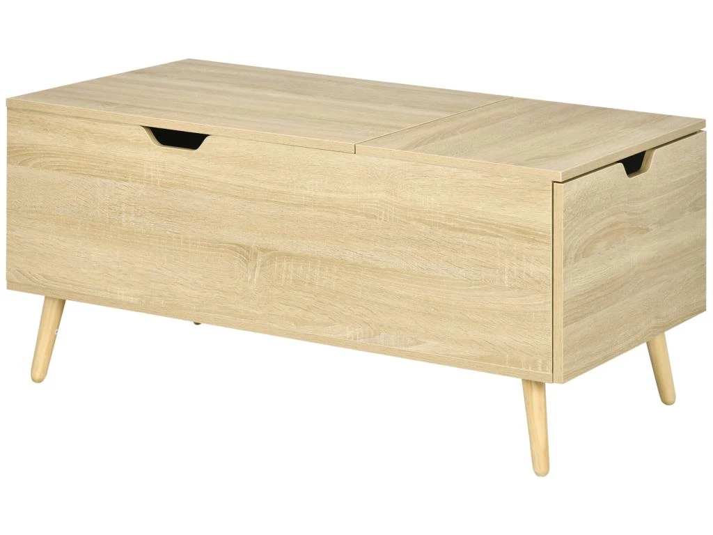 Table Basse Relevable Design Scandinave - Tiroir, Coffre Interne - Acier Piètement Bois Pin Panneaux Aspect Chêne Clair 6 Table Basse Relevable Design Scandinave - Tiroir, Coffre Interne - Acier Piètement Bois Pin Panneaux Aspect Chêne Clair – Image 4