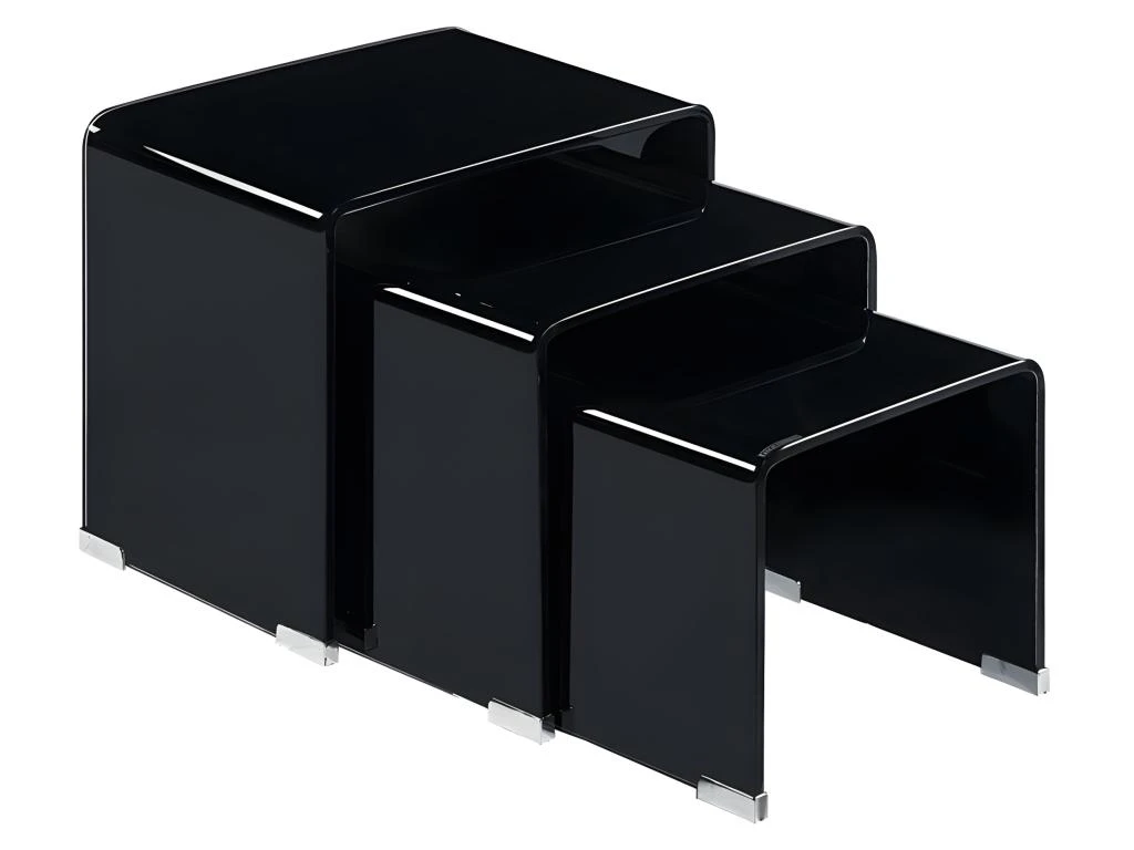 Lot De 3 Tables Basses Gigogne En Verre Trempé Noir - ICE 3 Lot De 3 Tables Basses Gigogne En Verre Trempé Noir - ICE