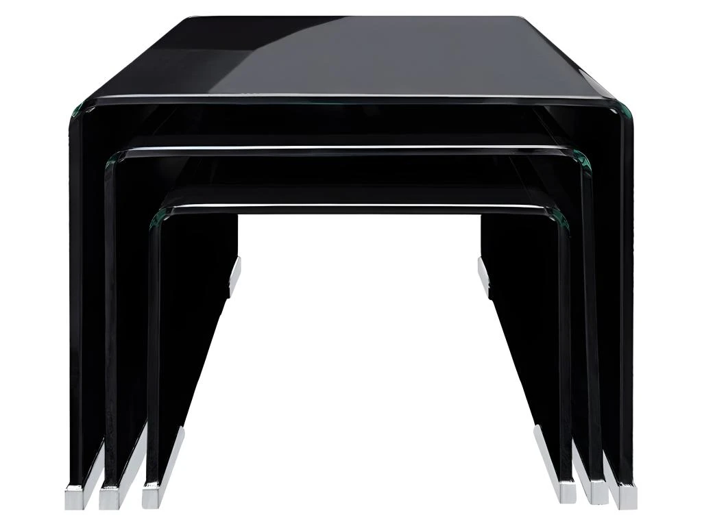 Lot De 3 Tables Basses Gigogne En Verre Trempé Noir - ICE 5 Lot De 3 Tables Basses Gigogne En Verre Trempé Noir - ICE – Image 3
