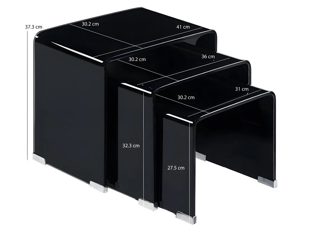 Lot De 3 Tables Basses Gigogne En Verre Trempé Noir - ICE 7 Lot De 3 Tables Basses Gigogne En Verre Trempé Noir - ICE – Image 5