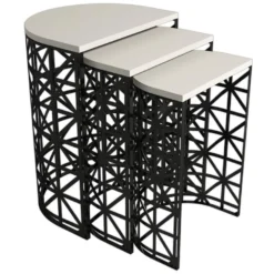 Table Gigogne, 100 % Aggloméré Plaqué Mélamine, Couleur Crème Noir 46x62x33