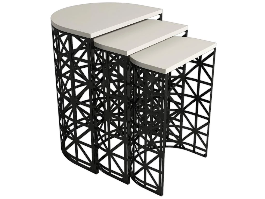 Table Gigogne, 100 % Aggloméré Plaqué Mélamine, Couleur Crème Noir 46x62x33 3 Table Gigogne, 100 % Aggloméré Plaqué Mélamine, Couleur Crème Noir 46x62x33