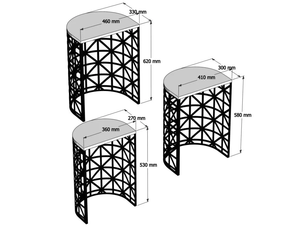 Table Gigogne, 100 % Aggloméré Plaqué Mélamine, Couleur Crème Noir 46x62x33 4 Table Gigogne, 100 % Aggloméré Plaqué Mélamine, Couleur Crème Noir 46x62x33 – Image 2