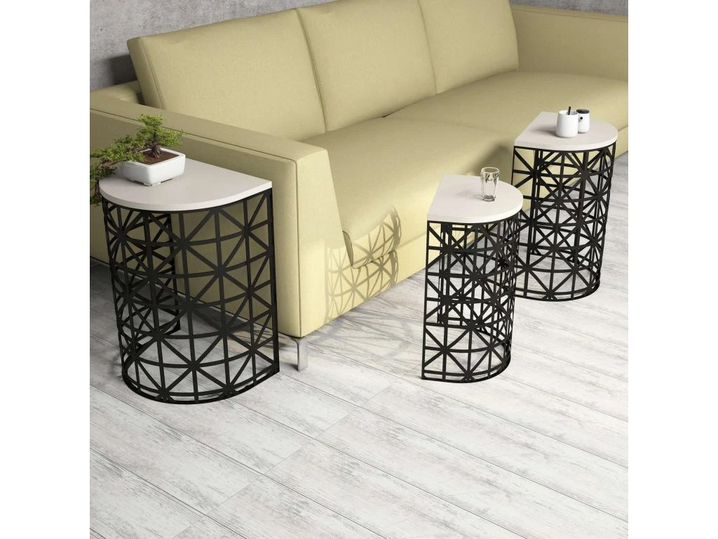 Table Gigogne, 100 % Aggloméré Plaqué Mélamine, Couleur Crème Noir 46x62x33 5 Table Gigogne, 100 % Aggloméré Plaqué Mélamine, Couleur Crème Noir 46x62x33 – Image 3