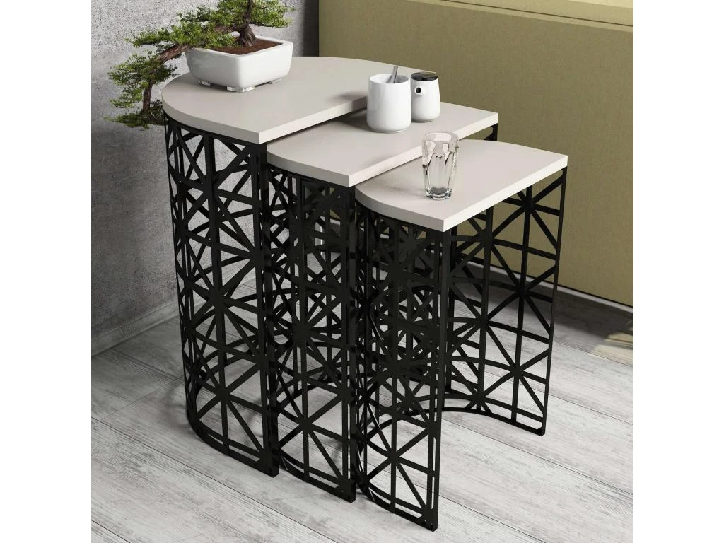 Table Gigogne, 100 % Aggloméré Plaqué Mélamine, Couleur Crème Noir 46x62x33 7 Table Gigogne, 100 % Aggloméré Plaqué Mélamine, Couleur Crème Noir 46x62x33 – Image 5