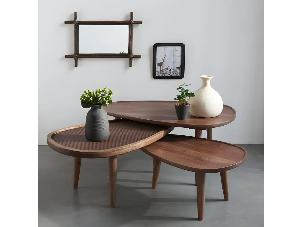 Set De 3 Tables Basses Gigognes En Acacia 4 Set De 3 Tables Basses Gigognes En Acacia – Image 2