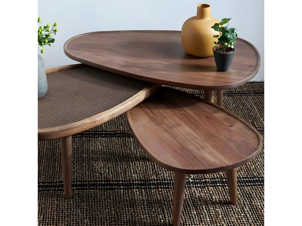 Set De 3 Tables Basses Gigognes En Acacia 6 Set De 3 Tables Basses Gigognes En Acacia – Image 4