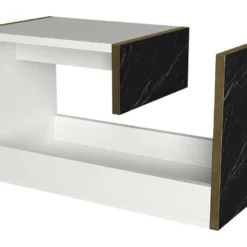 Table D'appoint De Salon Tamesis Moderne Blanc Or Noir 29,5x60x35 Cm