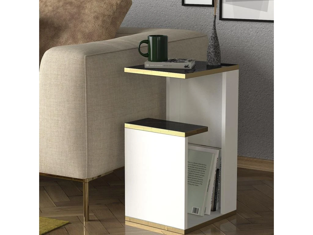 Table D'appoint De Salon Tamesis Moderne Blanc Or Noir 29,5x60x35 Cm 7 Table D'appoint De Salon Tamesis Moderne Blanc Or Noir 29,5x60x35 Cm – Image 5