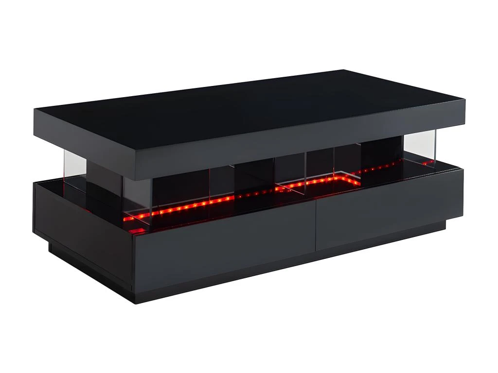 Table Basse 2 Tiroirs Et 2 Niches Avec LEDs - MDF Et Verre Trempé - Noir Laqué - FABIO II 5 Table Basse 2 Tiroirs Et 2 Niches Avec LEDs - MDF Et Verre Trempé - Noir Laqué - FABIO II – Image 3