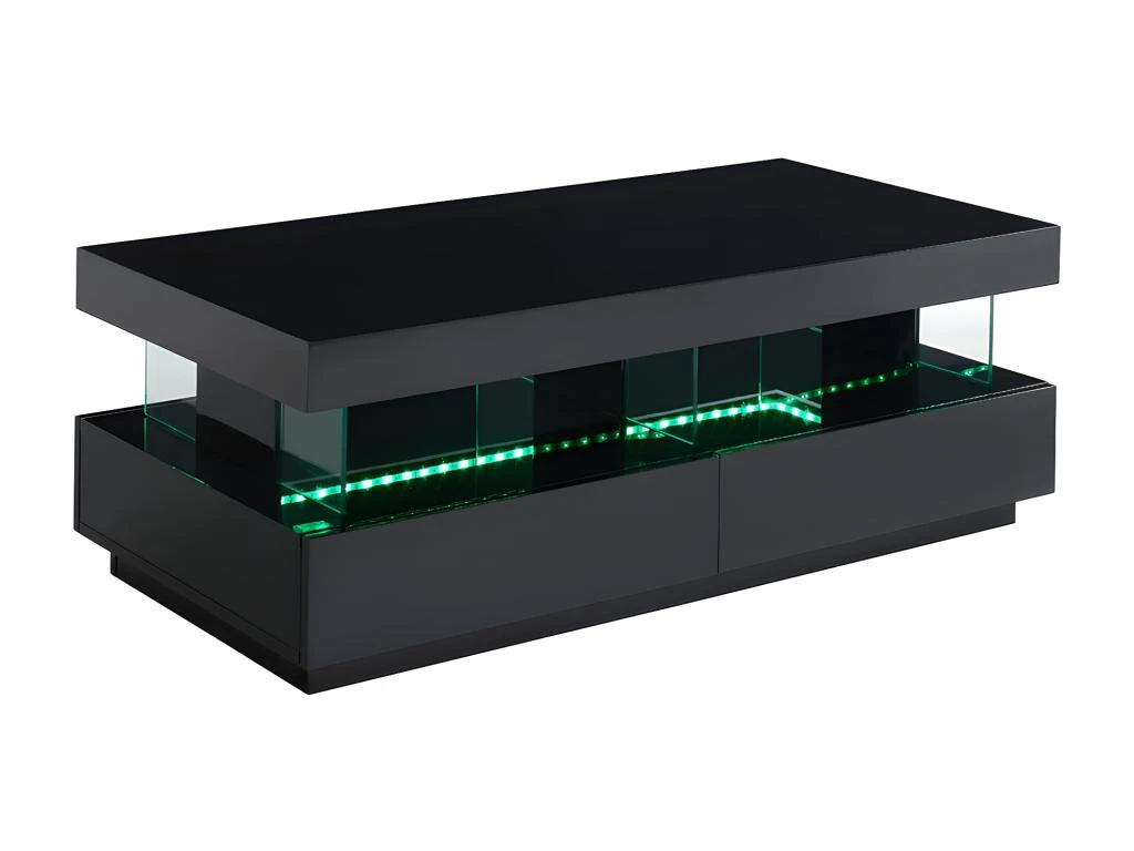 Table Basse 2 Tiroirs Et 2 Niches Avec LEDs - MDF Et Verre Trempé - Noir Laqué - FABIO II 6 Table Basse 2 Tiroirs Et 2 Niches Avec LEDs - MDF Et Verre Trempé - Noir Laqué - FABIO II – Image 4
