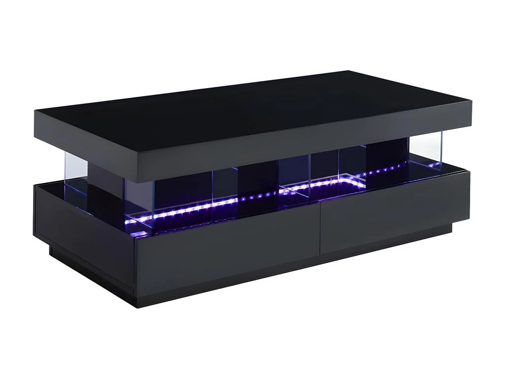 Table Basse 2 Tiroirs Et 2 Niches Avec LEDs - MDF Et Verre Trempé - Noir Laqué - FABIO II 4 Table Basse 2 Tiroirs Et 2 Niches Avec LEDs - MDF Et Verre Trempé - Noir Laqué - FABIO II – Image 2