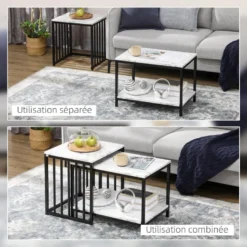 Lot De 2 Tables Basses Gigognes Design - Acier Noir Panneaux Aspect Marbre Blanc 11 Lot De 2 Tables Basses Gigognes Design - Acier Noir Panneaux Aspect Marbre Blanc -Pas Cher Mobiliora Magasin table basse 14182667