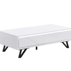 Table Basse 2 Tiroirs Avec LEDs En MDF - Blanc Laqué - SALIANO -Pas Cher Mobiliora Magasin table basse 14212615